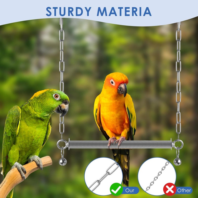 DBNESS Stainless Steel Large Bird Swing, Hanging Heavy Duty Parrot Swings Perches Stand Toys with Bell, Claw Grinding Birdcage Accessories for Macaw Afican Grey Amazon Cockatoo - Image 5